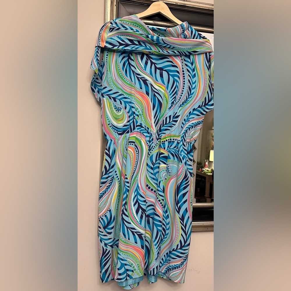 Lilly Pulitzer Multi-Color Print Dress Drape Neckline 100% Silk